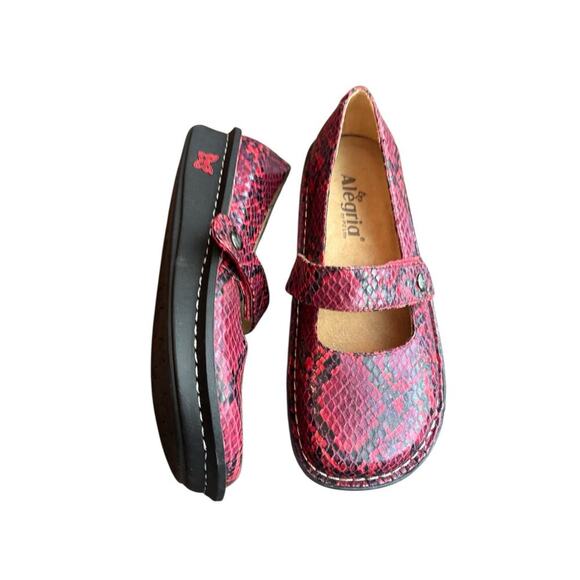 Alegria Feliz Mary Jane Snake Print Leather Shoes FEL-718 Red Sz 37 US 7/7.5 - Picture 2 of 6